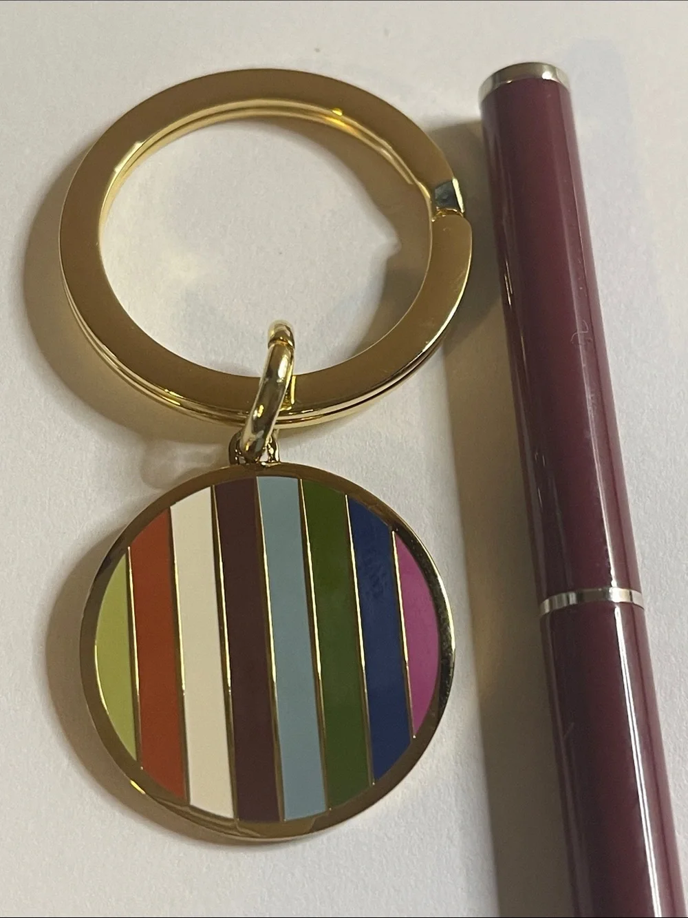 Coach Legacy Gold-Tone Multicolor Striped Enamel Keyring and Coach Pen
